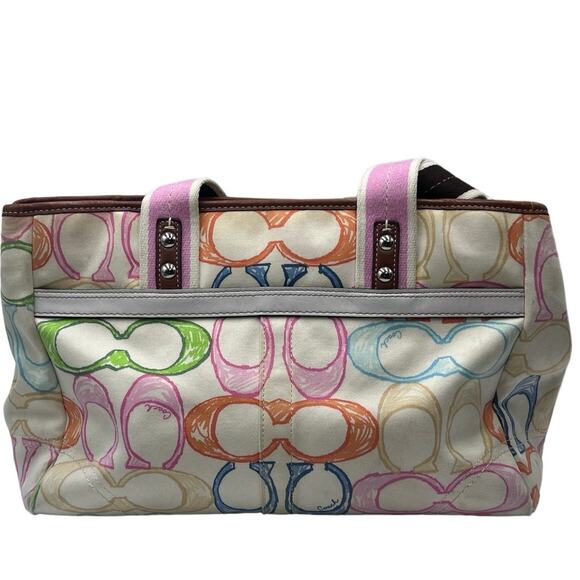 Coach 10674 Authenticated Hampton Multicolor Crayon Scribble Nylon Handbag Tote - Picture 4 of 11
